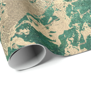 Cali Tropical Green Golden Metallic Glass Strokes Wrapping Paper