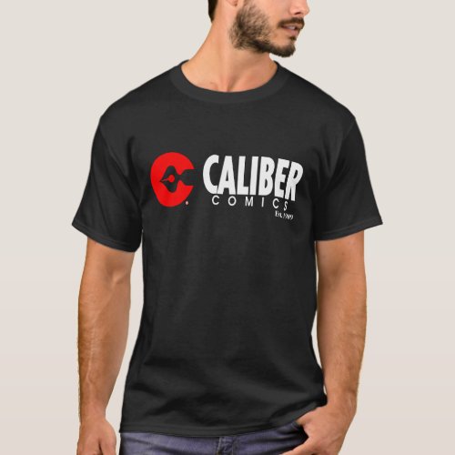 Caliber Comics horizontal logo white t_shirt