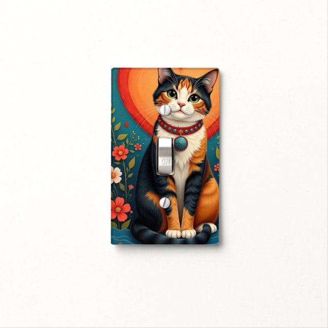 Calico and flowers folk art Light Switch Cover (In Situ)