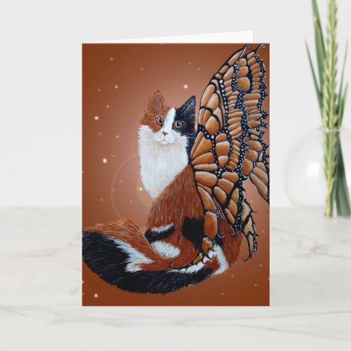 Calico Butterfly Fairy Cat Card