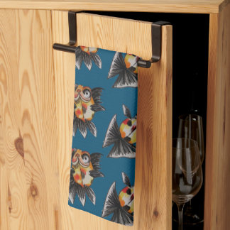 Calico butterfly telescope (teal) kitchen towel