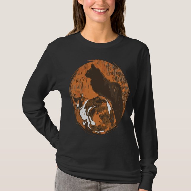 Calico Cat And Black Cat Grungy Art  T-Shirt (Front)
