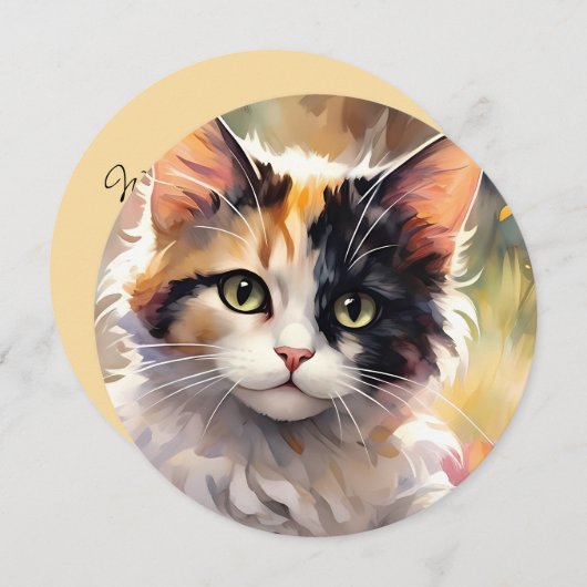 Calico Cat and Butterflies in Spring Garden (Front/Back)