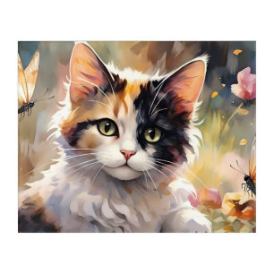 Calico Cat and Butterflies in Spring Garden Acrylic Print