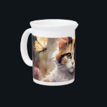 Calico Cat and Butterflies in Spring Garden Beverage Pitcher<br><div class="desc">A charming calico cat gazes curiously at fluttering butterflies in this dreamy springtime garden scene, brought to life in a whimsical, painterly style. The illustration captures the innocent wonder of a kitten surrounded by soft pink blossoms and golden light, evoking a sense of calm and enchantment. Gentle brushstrokes and vibrant...</div>
