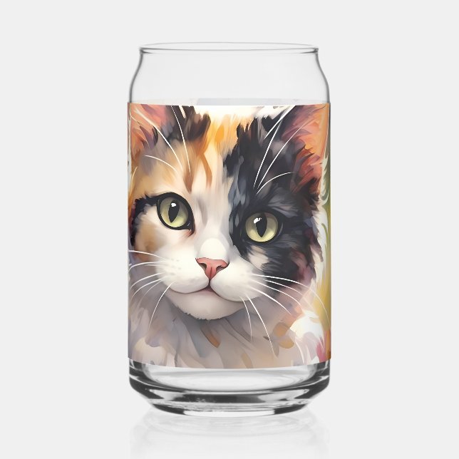 Calico Cat and Butterflies in Spring Garden Can Glass (Left)