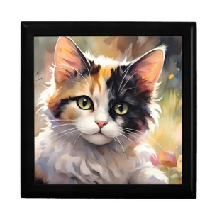 Calico Cat and Butterflies in Spring Garden Gift Box