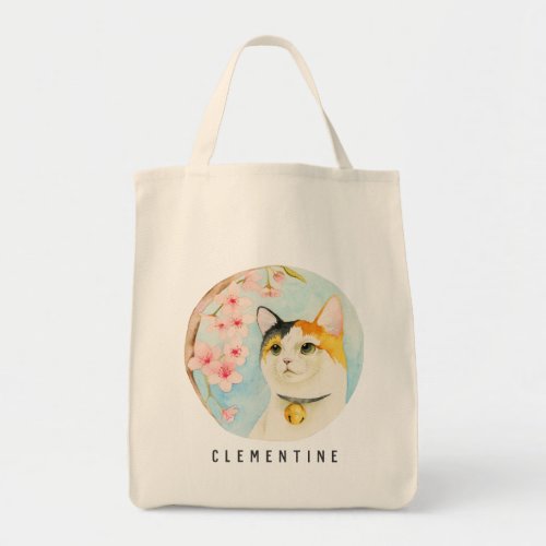 Calico Cat and Cherry Blossom  Add Your Name Tote Bag