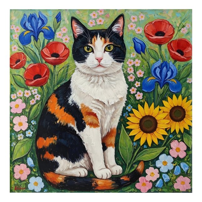 Calico Cat and Folk Art Sunflowers (Front)