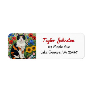 Calico Cat and Folk Art Sunflowers Label