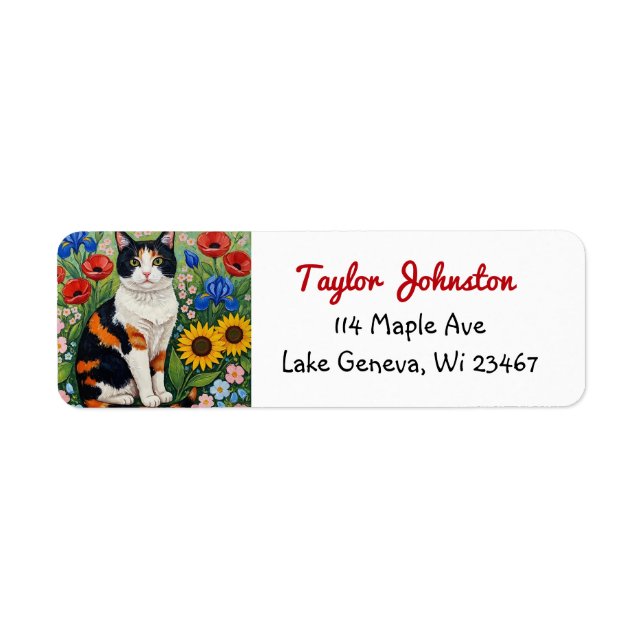 Calico Cat and Folk Art Sunflowers Label (Front)
