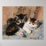 Calico Cat and Gray Kitten Fine Art Painting Poster