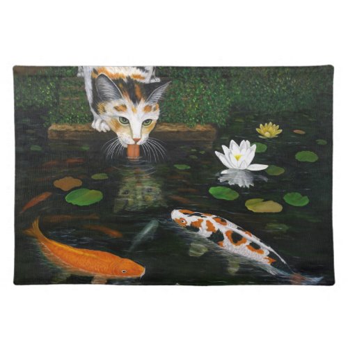 Calico Cat and Koi Fish Cloth Placemat