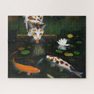 Calico Cat and Koi Fish Jigsaw Puzzle