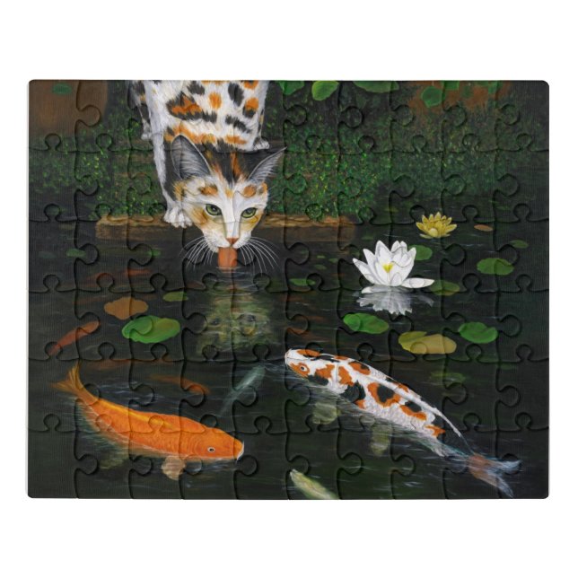 Calico Cat and Koi Fish Jigsaw Puzzle (Puzzle Horizontal)
