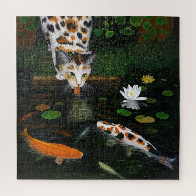Calico Cat and Koi Fish Jigsaw Puzzle (Vertical)