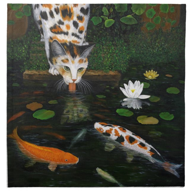 Calico Cat and Koi Fish Napkin (Front)