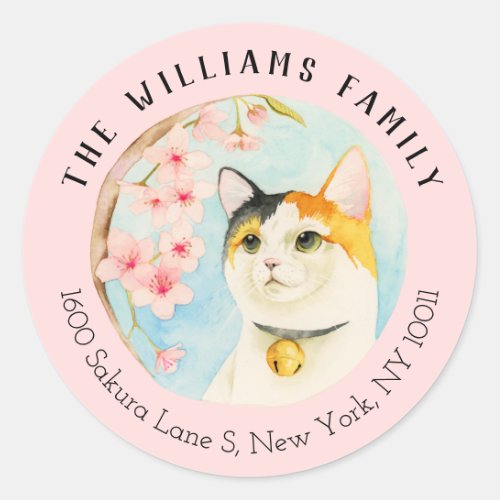 Calico Cat and Sakura  Family Address Label