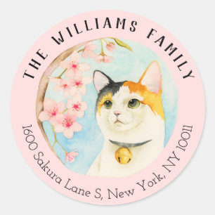Calico Cat and Sakura Family Address Label