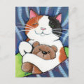 Calico Cat and Teddy Bear | Cat Art Postcard