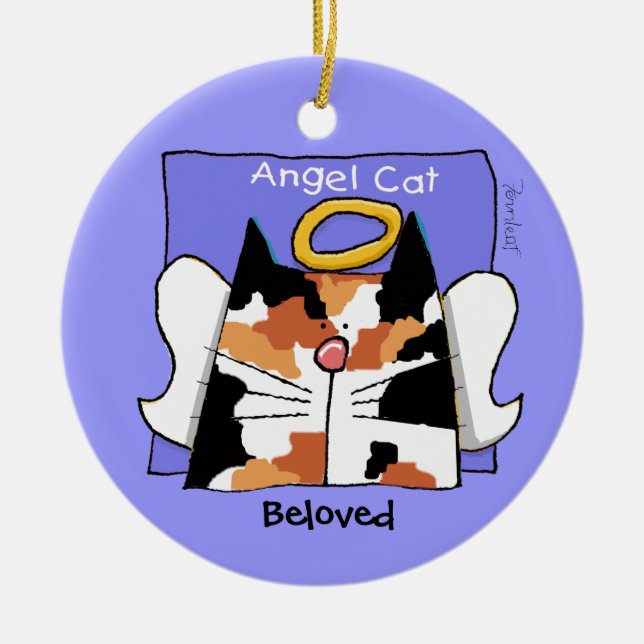 Calico Cat Angel Personalize Ceramic Ornament (Front)