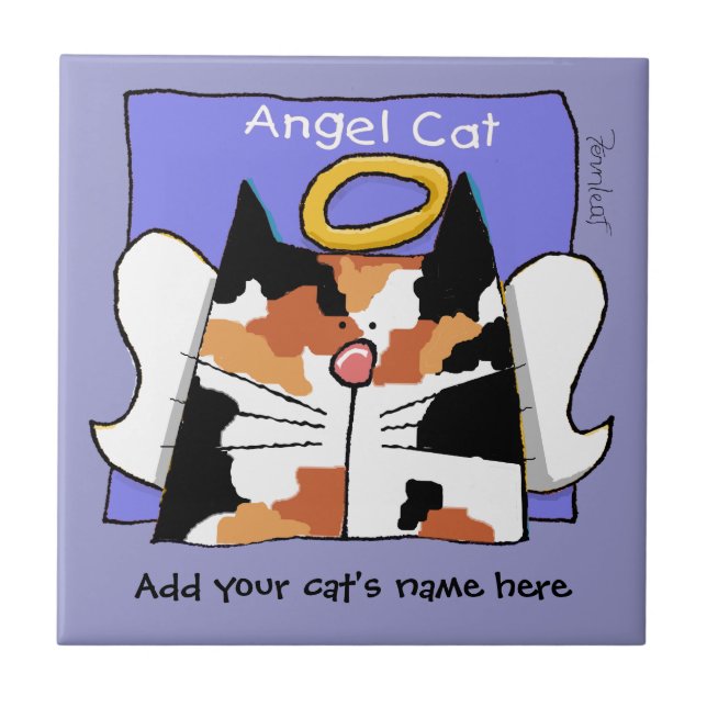 Calico Cat Angel Personalize Tile (Front)