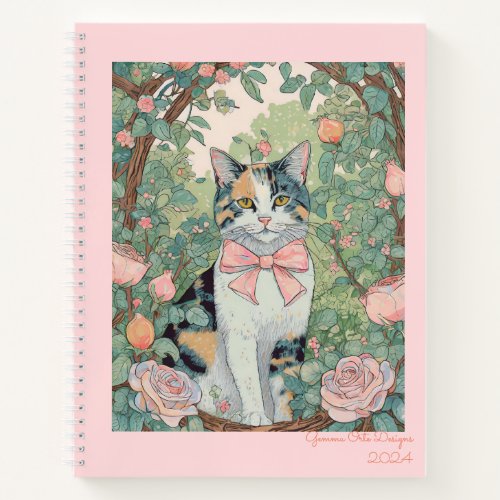 Calico cat at garden Spiral Notebook