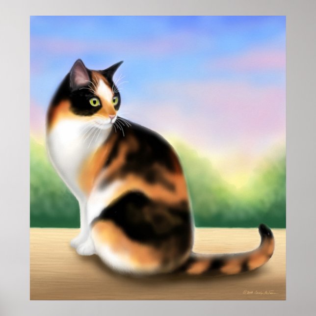 Calico Cat at Sunset Poster (Front)