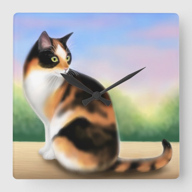 Calico Cat at Sunset Wall Clock (Front)
