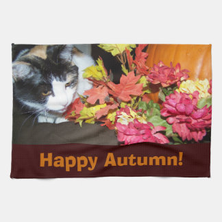 Calico Cat Autumn Fall Leaves Towel