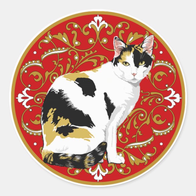 Calico Cat Baroque Classic Round Sticker (Front)