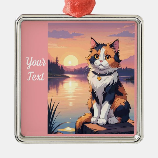 Calico Cat by Lake Metal Ornament (Front)