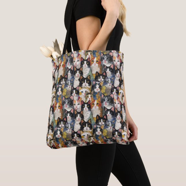 Calico Cat Canvas Collage Tote Bag (Close Up)