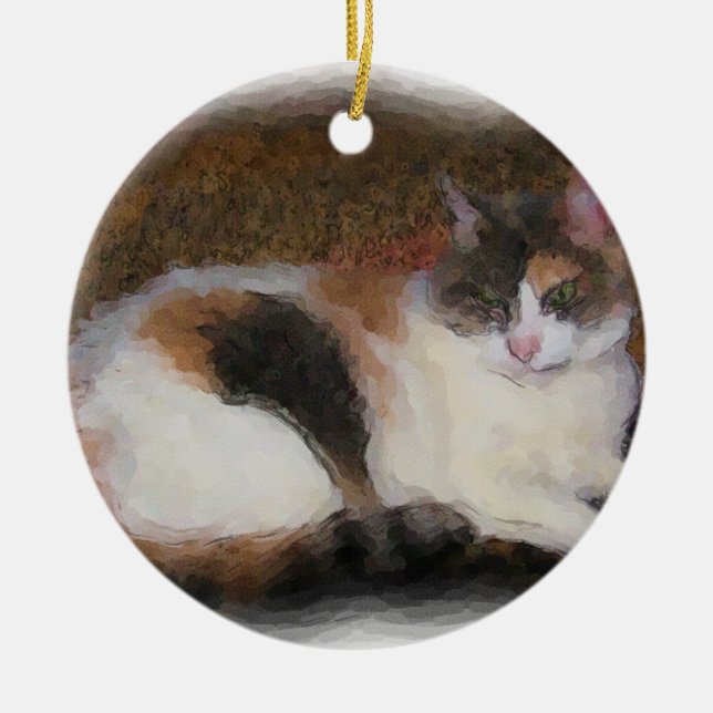 Calico Cat Ceramic Ornament (Front)
