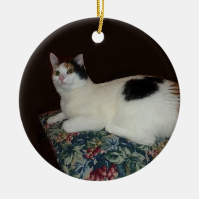 Calico Cat Ceramic Ornament (Front)