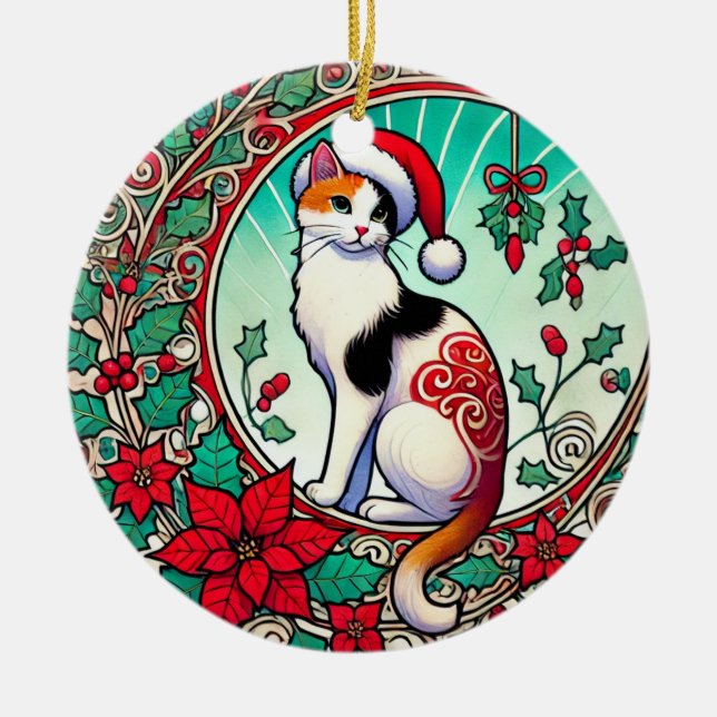 Calico Cat Christmas                               Ceramic Ornament (Front)