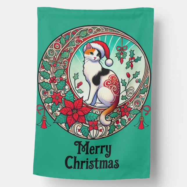 Calico Cat Christmas                               House Flag (Front)