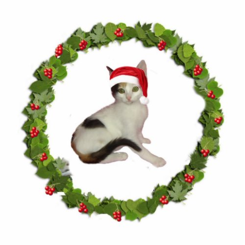 Calico Cat Christmas Wreath Statuette