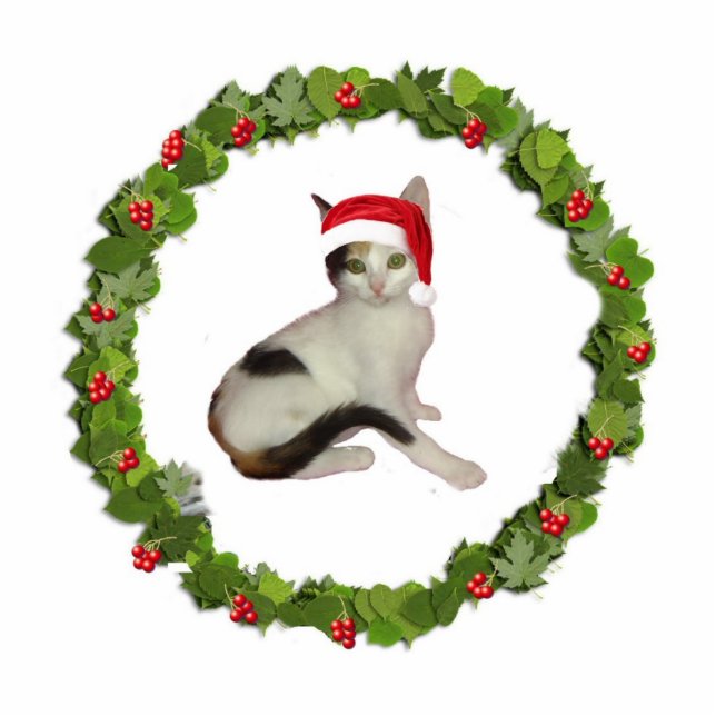 Calico Cat Christmas Wreath Statuette (Front)