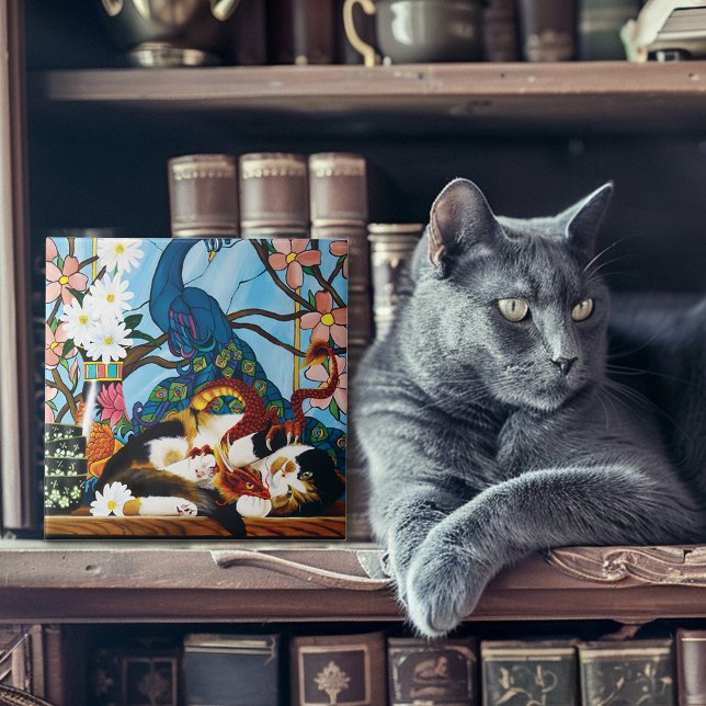 Calico Cat Dragon Red Ceramic Tile (Creator Uploaded)