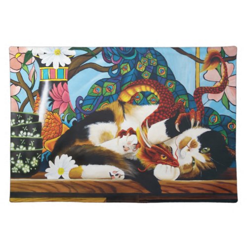 Calico Cat Dragon Red Cloth Placemat