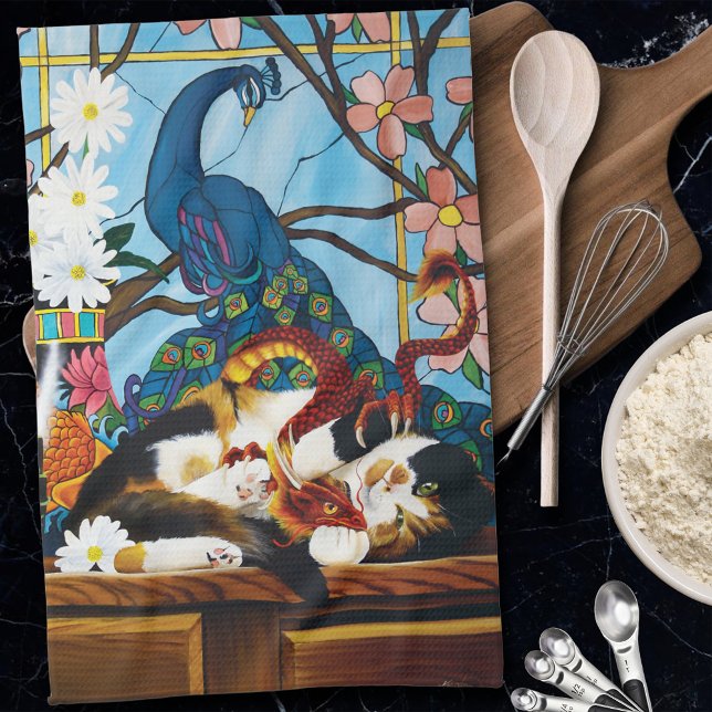 Calico Cat Dragon Red Kitchen Towel (Creator Uploaded)