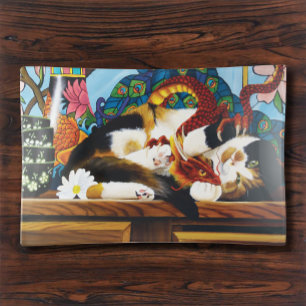 Calico Cat Dragon Red Trinket Tray