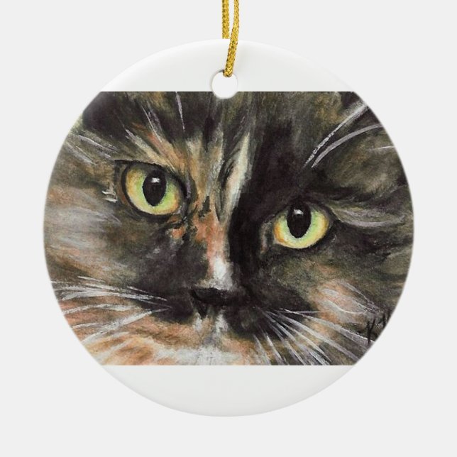 Calico Cat Face Christmas Ornament (Front)