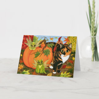 Calico Cat Fairy Cats Leaves Fall Autumn Art Card