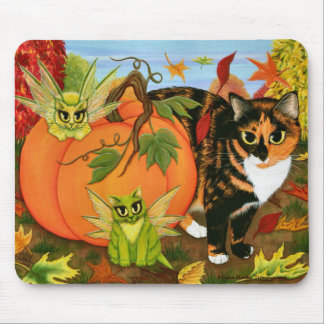 Calico Cat Fairy Cats Leaves Fall Autumn Art Mouse Pad