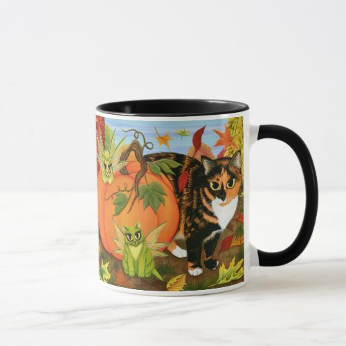 Calico Cat Fairy Cats Leaves Fall Autumn Art Mug