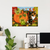 Calico Cat Fairy Cats Leaves Fall Autumn Art Print (Home Office)