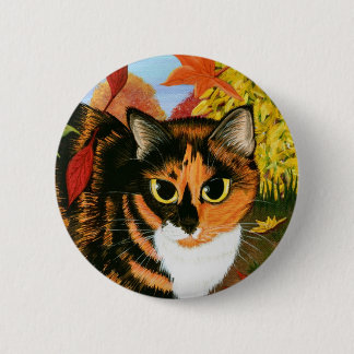 Calico Cat Fall Autumn Leaves Harvest Art Button
