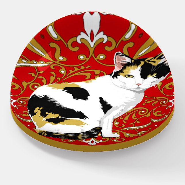 Calico Cat Fancy Design Paperweight (Angled)